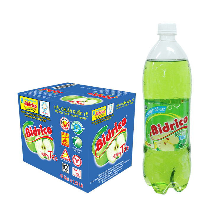 Đại lý nước ngọt tại quận 6 cho nhà hàng, quán ăn uống 6 Nước ngọt có gaz hương táo Bidrico chai 1.25l - Bidrico